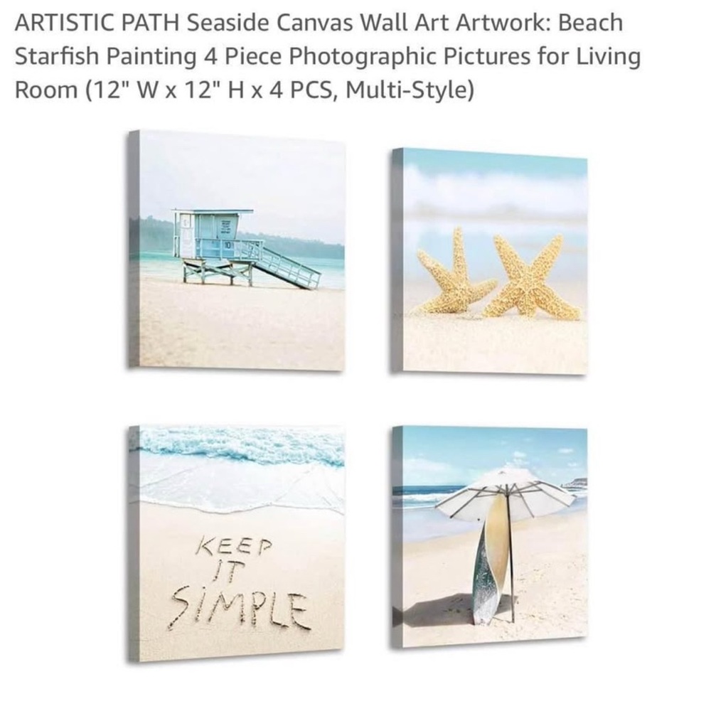 Seaside Canvas Wall Art Set 12”x12” 4 pc